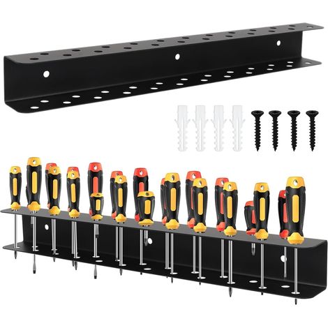 Support Outils Mural - 23 Trous - Acier Allié - Rangement Pinces Et Tournevis - Garage Et Atelier - 40cm Noir (1/5)