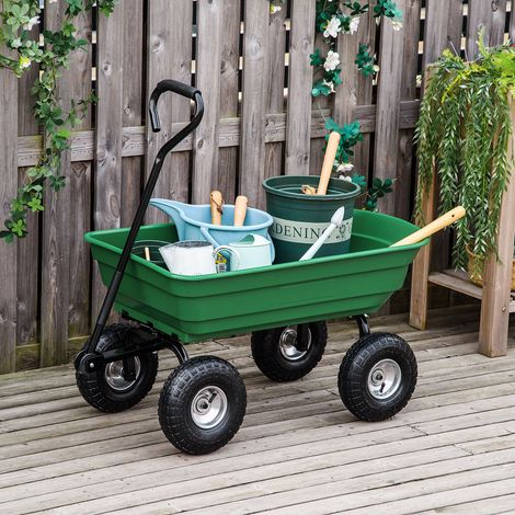 Gartenwagen, 100 l, 250 kg Tragkraft, 4 Luftreifen, Handanhänger für den Außenbereich, 108 x 52 x 100 cm, grüner Stahl