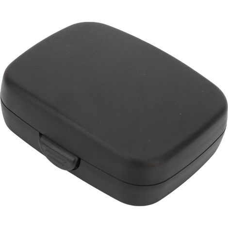 Étui pour appareils auditifs grande capacité, portable, carré, noir. Boîte de rangement pour appareils auditifs idéale pour la maison, les voyages et les activités de plein air. (1/5)