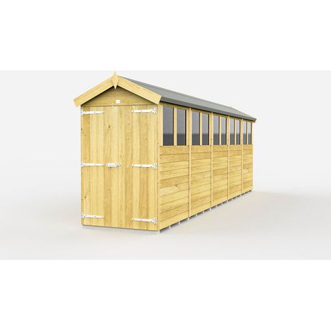 4 x 20 Feet Apex Shed - Double Door With Windows - Wood - L592 x W118 x H217 cm