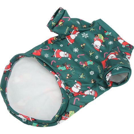 Pull pour animaux de compagnie respirant, vert, imprimé Père Noël adorable, vêtements chauds pour petit chien de Noël XS (1/5)