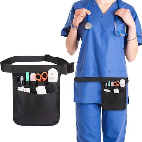 Damen-Bauchtasche, verstellbarer Gürtel, 25 x 18 cm, Umhängetasche, für medizinisches Personal, Altenpfleger/innen und Tierärzte/innen, Schwarz (1/5)