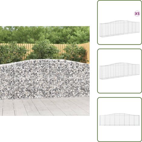 Gabionen mit Hochbogen 5 Stk. 400x50x100/120cm Verzinktes Eisen - Gabionen - Gabionenkorb - Gartendeko - Zaun - Sichtschutz (1/5)