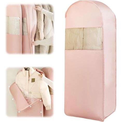 Housse Vetement Suspendu avec Fermeture éclair Auto-compressante, Housse de Rangement peu Encombrant pour Doudounes, Sac de Protection Respirant pour Manteaux Costume, 1Pc (1/5)