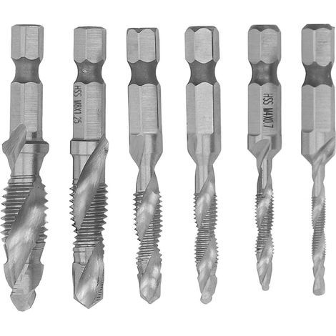 6-teiliges Kombinations-Gewindebohrerset mit Sechskantschaft, Spiralnut-Gewindebohrern, HSS-Gewindeschneidwerkzeug, silberfarben (1/5)