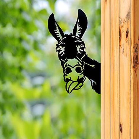 Ornements De Jardin D'Âne en Métal pour Clôtures Décorations en Plein Air Maison Âne Animaux Jardin Décor Sculptures Rouillé Fonte Silhouettes Arbre Cour Mur Art Cadeau DonkeyC