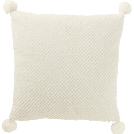 Coussin Déco à Pompons "Ulysse" 45x45cm Blanc (1/4)