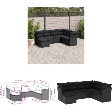7-tlg. Garten-Sofagarnitur mit Kissen Schwarz Poly Rattan - Gartengeset - Gartenmöbelset - Lounge Set - Rattan Möbel - Gartenlounge - Home & Living (1/3)