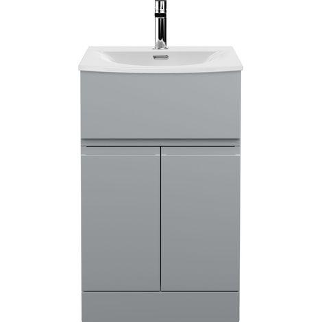 Mavesyn Contemporary 2 Door 1 Drawer Floor Standing Vanity Unit with Curved Basin, Satin Grey, 500mm
