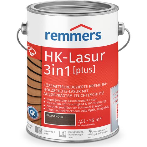 Remmers HK-Lasur 3in1 [plus] palisander, matt, 2,5 Liter, Holzlasur, Premium Holzlasur außen, 3fach Holzschutz mit Imprägnierung + Grundierung + Lasur