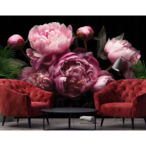 Fototapete Blumen Pfingstrosen Rosa, für Wohnzimmer und Schlafzimmer, 350 x 250 cm – Komplettset inkl. Kleister & Anleitung