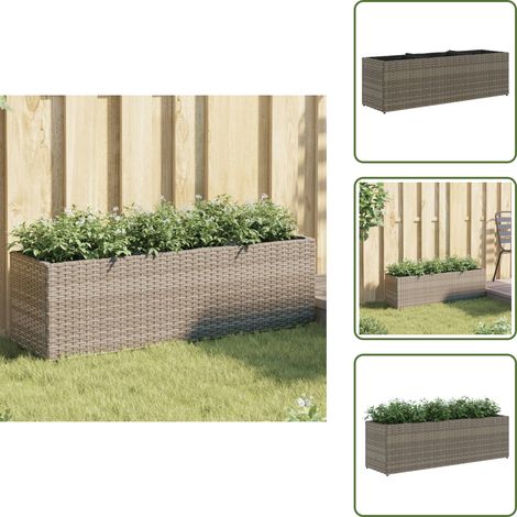 Jardinière en polyrotin - vidaXL Jardinière avec 3 pots gris 105x30x32 cm résine tressée - Jardinière extérieure (1/5)