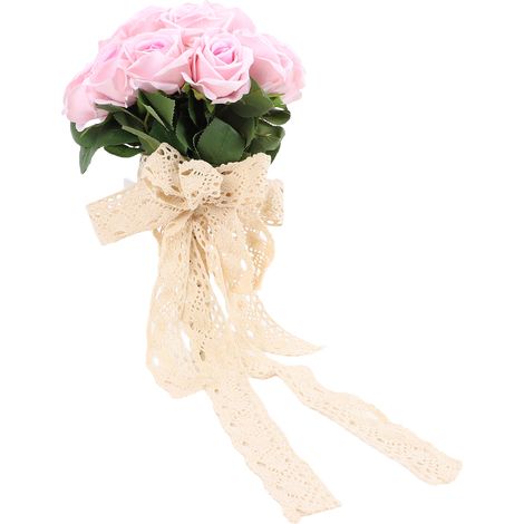 Bouquet de mariée artificiel en soie réaliste, minimaliste et inaltérable, composé de roses en soie, idéal pour la décoration. (1/5)