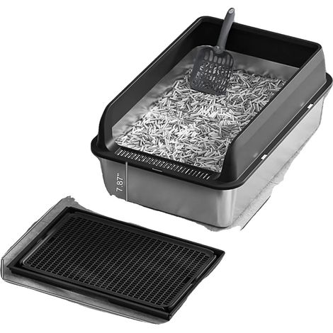 Bac à Litière pour Chat, Design à Bords Élevés, Facile à Nettoyer, noir, 220V-240V prise EU (1/2)