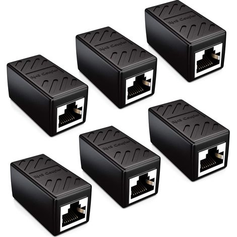 Adaptateur RJ45 Femelle-Femelle - CAT6 - Blindé - 1:1 - Pour Câble Réseau LAN DSL Patch - Noir - Lot de 6 (1/5)