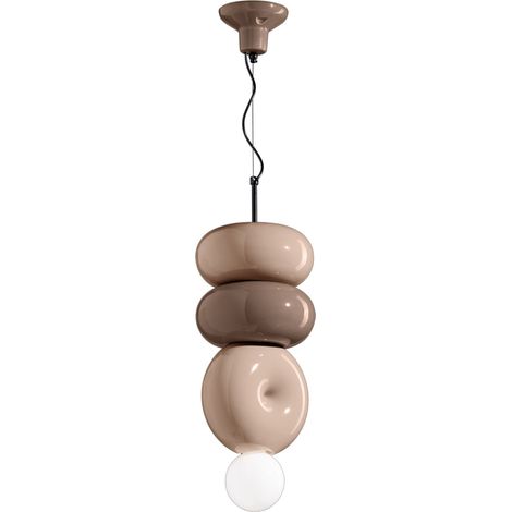 Sospensione Vintage Decò Bumbum 2+1 Elementi Ceramica Crema E Grigio 1 Luce E27 (1/2)