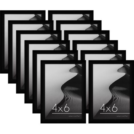 Lot de 12 cadres photo 15,2 x 10,2 cm Noir Bois d'ingénierie avec verre poli Formats horizontaux et verticaux pour mur et table (1/5)