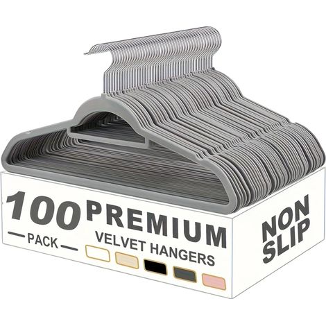 Perchas de diseño que ahorran espacio, gancho giratorio de 360 grados, color gris, 100 unidades. (1/2)