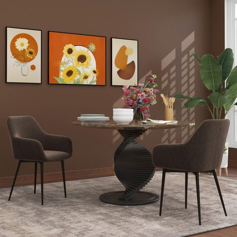 Ensemble de 2 chaises de salle à manger rembourrées de style nordique, chaises de cuisine en tissu, fauteuil rembourré avec accoudoirs et pieds en acier pour salon, 54 x 57 x 80 cm, marron