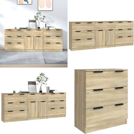 3-tlg. Sideboard Sonoma Eiche-Optik Holzwerkstoff - Schreibtisch - Wohnzimmermöbel - Sideboard - Regal - Holz Sideboard - Home & Living (1/5)