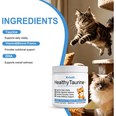 Poudre de taurine pour chat : Formule douce pour prendre soin de la santé, stimuler l'activité et apporter à votre chat les nutriments essentiels au quotidien – 200 g (1/5)