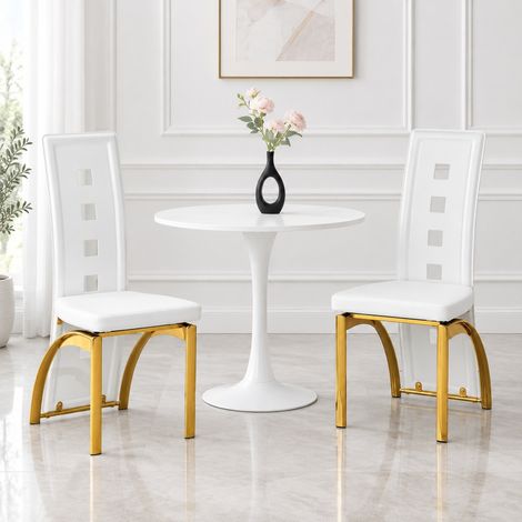 Sillas de comedor lote de 2, diseño europeo, PU mate blanco y metal dorado, 102,5 cm DESVIAE (1/5)
