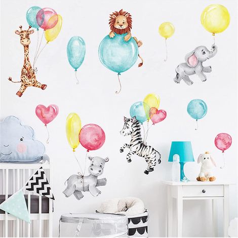 BEBUSINGOTO Globos de pared con dibujos de animales para niños, decoración de pared extraíble con acuarela, decoración DIY para habitación de bebé, dormitorio de niños y niñas, sala de juegos y sala d (1/5)