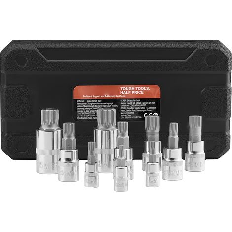 Mophorn 10-teiliger XZN-Dreifachvierkant-Bit-Steckschlüsselsatz, M4-M18, Cr-V-Stahl, 1/4", 3/8", 1/2"-Antriebe, mit Aufbewahrungskoffer, Handgebrauch, Automobil