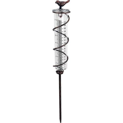 Regenmesser mit großem Fassungsvermögen aus Glas und Spirale, vogelförmiger Hängeregenmesser aus Gusseisen, Gartenregenmesser mit Metallrahmen (1/5)