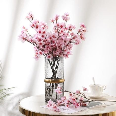 4pcs Branches de Pêcher/Cerisier en Fleurs Artificielles, Soie Fleurs Faux Fleur de Cerisier Branches Décoration,Rose (1/4)