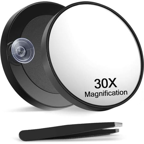Miroir de maquillage grossissant x30 avec ventouse, 8,9 cm, noir, petit miroir grossissant, pour la maison, les voyages ou le bureau, pour la mise en forme des sourcils, contact (1/4)