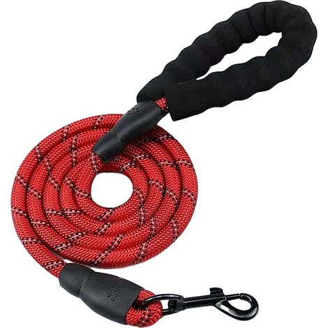 1 Laisse pour chien, poignée rembourrée, fils réfléchissants, corde d'escalade, mousqueton robuste, petite moyenne grande taille (1/5)