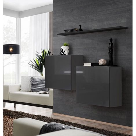 Commode - Switch SB I - 2 vitrines carrées - 1 étagère - Noir et graphite - Modèle 1 - Livraison gratuite