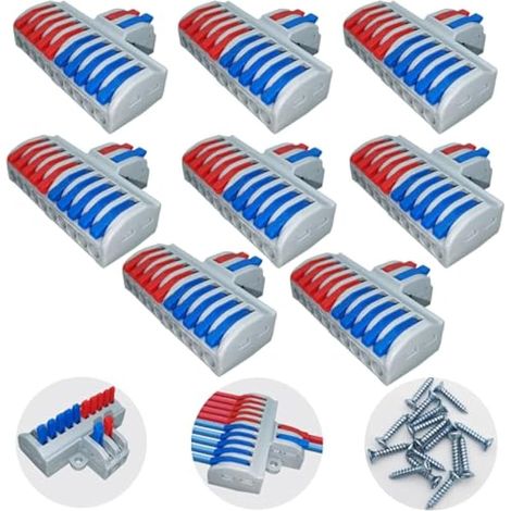 Connecteurs électriques, 8pièces Bornes de Lustre Enfichables, 2 en 10 sorties Rapide Bornes de Connexion pour circuit inlining Connecteurs de fils compacts (1/5)