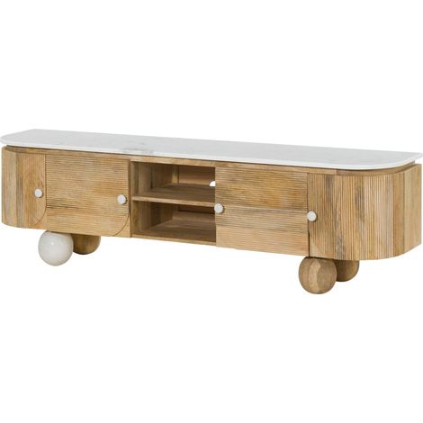 TV-Board Mango 180x40x50 natur lackiert / Marmor weiß FLORENZ 100