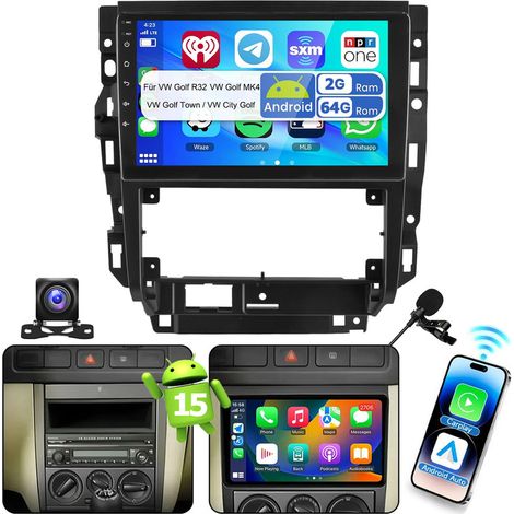 Autoradio Android 15 pouces avec Apple CarPlay, RDS, GPS et Wi-Fi pour VW Bora Golf 4 MK4 1J1 1J2 - 2+64G MIC CAM (1/5)