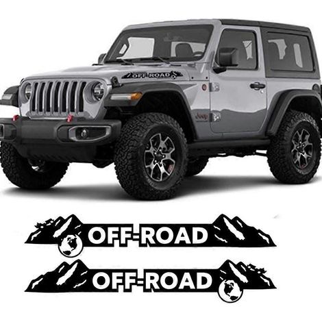 Lot de 2 autocollants décoratifs en vinyle représentant une carte du monde montagneuse tout-terrain pour capot de voiture Wrangler. (1/4)