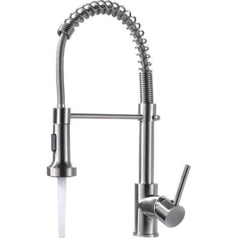 AMXCNOY Küchenarmatur mit 2-Düsen-Ausziehbrause, gebürstetes Chrom (1/4)