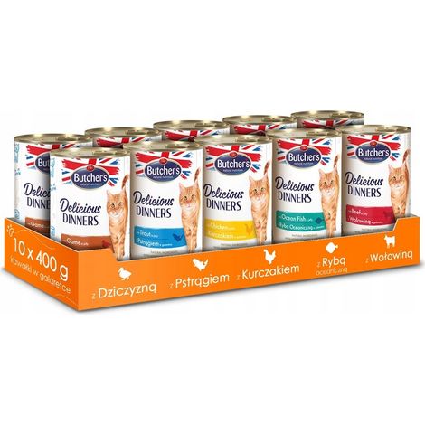 Butchers Delicious Dinner Nassfutter für Katzen, Mischung aus 5 Geschmacksrichtungen, 10 Stück à 400 g