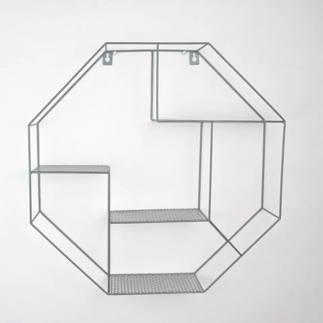 Modern Metal Hexagon Wall Shelf - Stylish Grey Floating Storage, Geometric Decor