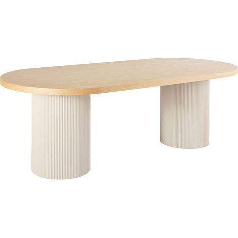 KOLAM - Table Repas 220cm en MDF Plaquage Frêne Pieds Laqué Beige Mat