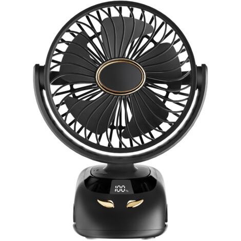 Ventilateur à pince, mini ventilateur de table, ventilateur de camping, ventilateur USB portable, ventilateur de refroidissement à 5 vitesses, 3000 mAh noir (1/5)