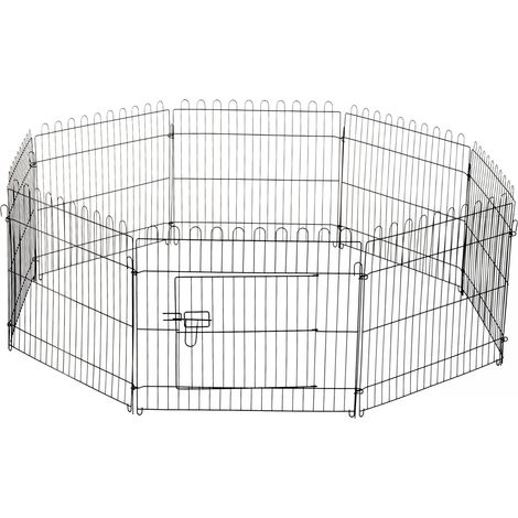 Parc noir en métal 8 panneaux 71x61 cm pliable avec porte pour jardin extérieur, design sobre pour sécurisation animaux pratique et robuste
