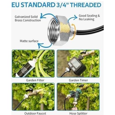 Brumisateur Exterieur, 8M Brumisateur Terrasse avec 7 Buse Brumisateur +2 Buses de Rechange+1Adaptateur (en Laiton, 3/4") Brumisateur pour Patio Jardin Serre Trampoline pour Parc Aquatique-LIAIKI
