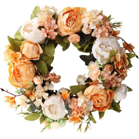 Guirlande Florale En Soie Artificielle - Pivoine Orange - 35 Cm - Décor Porte Intérieure Extérieure Mur Fenêtre Mariage - 1 Pièce (1/5)