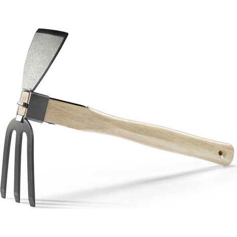 Houe de jardin, outils de jardinage combinant houe et râteau, houe à main avec manche en bois pour ameublir la terre et désherber. Houe et râteau 2 en 1.