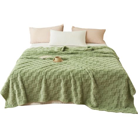 Couverture gaufrée - Couverture de canapé - Douce et confortable - Couverture multifonctionnelle - 200 x 230 cm - Verte (1/5)