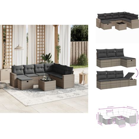 8-tlg. Garten-Sofagarnitur mit Kissen Grau Poly Rattan - Gartenmöbel Set - PE-Rattan Gartenmöbel - Outdoor Lounge Set - Esstisch Set - Balkonmöbel (1/4)