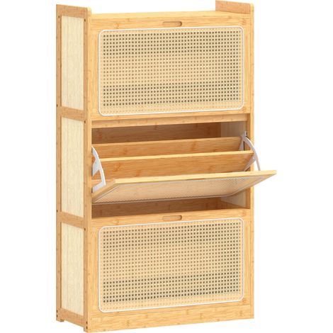 Armoire à chaussures 14 paires avec 3 tiroirs escamotables, étagères ajustables en bois naturel 69x29x119,8cm (1/5)