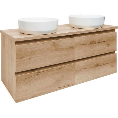 B-Way 119x50x45 cm meuble de salle de bain suspendu avec plaque de recouvrement, 4 tiroirs, chêne mat (BWAY2120OAKDESK)